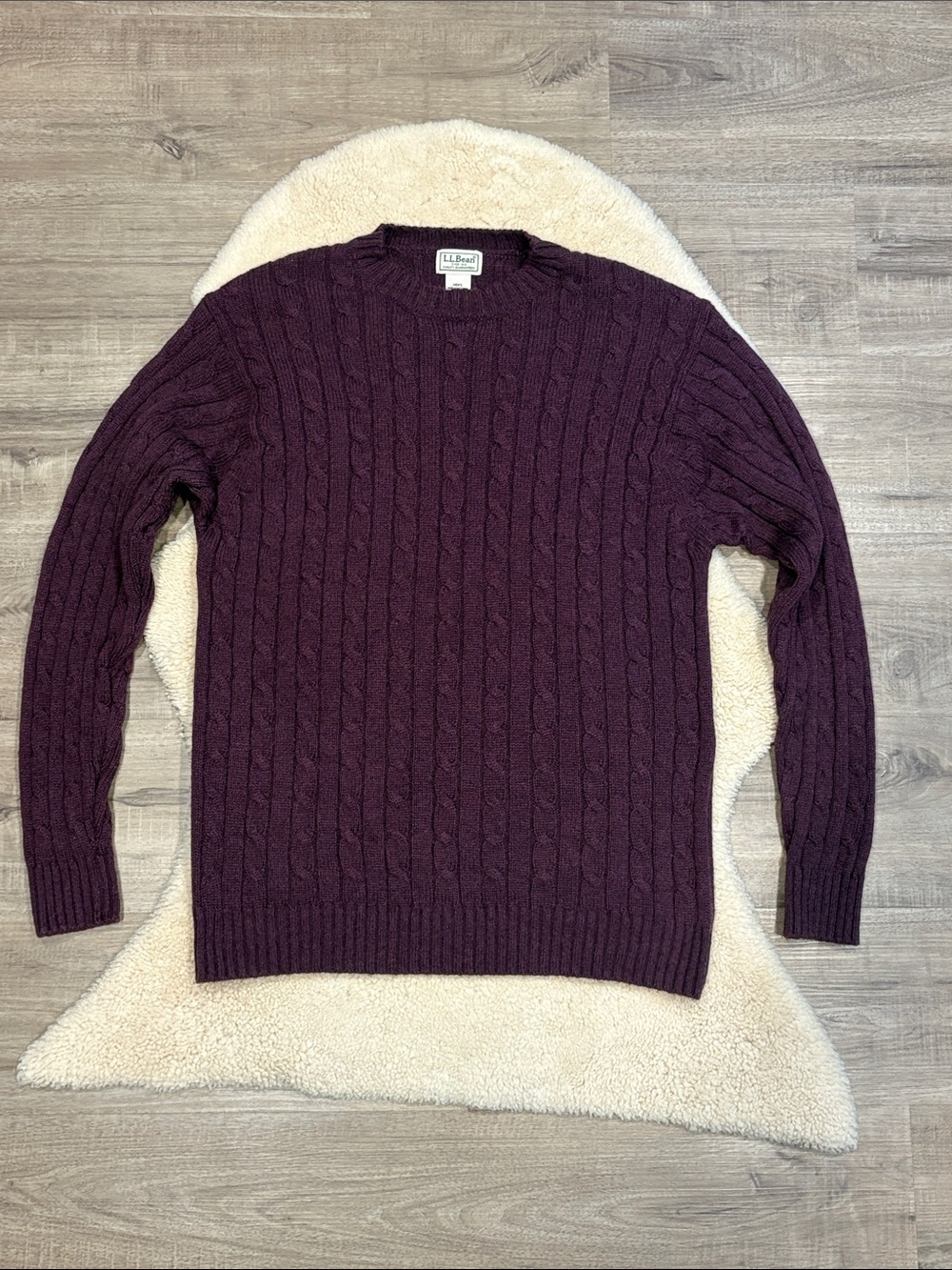 Vintage L.L. Bean Lambswool cable knit crewneck sweater, burgundy, men’s med reg